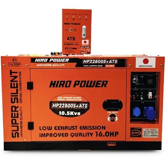 موتور برق 8.5 کیلووات دیزلی تکفاز سایلنت اتوماتیک هیرو پاور مدل HP22800S+ATS