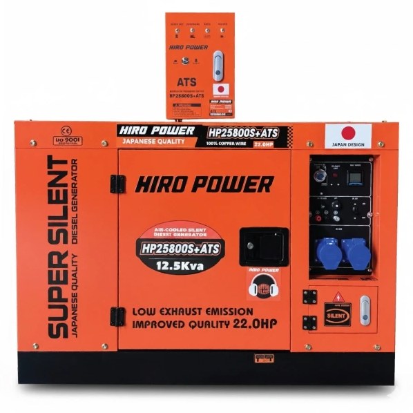 موتور برق ۱۲.۵ کاوا دیزلی استارتی تک فاز سایلنت هیرو پاور HP25800S + ATS